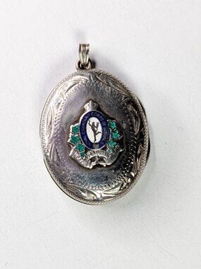 Antique of vintage sterling silver and enamel locket, Canadian Corps of Signals.